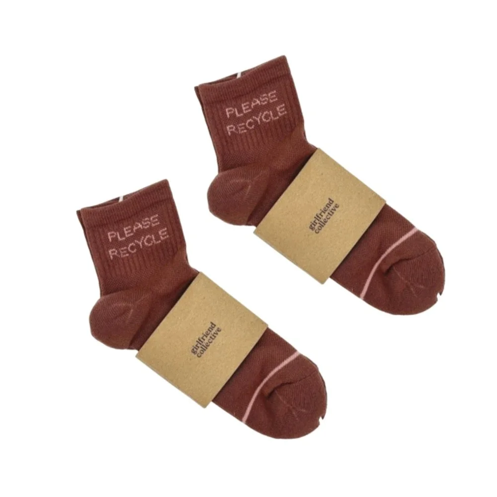 SET OF 2‎ Girlfriend Collective Please Recycle Crew Socks Terracotta Size 2 NWT
